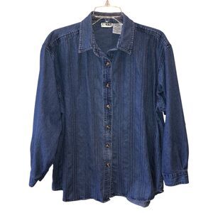 Vintage VJ Woman Size 20W Blue Denim Long Sleeve Button Up Collared Shirt Top 20